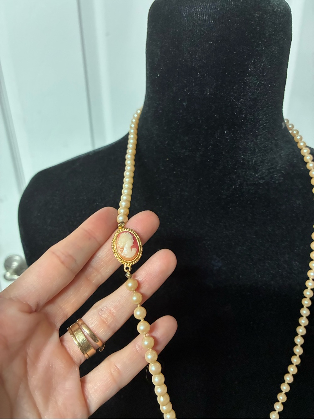 Classic Pink Cameo Pearl Necklace